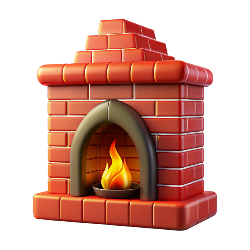 bolenchanting Brick fireplace, rebrick, mortar visible, fire burning, dramatic lighting, front view, photorealistic, with transparent background,high-resolution product photography handcrafted png