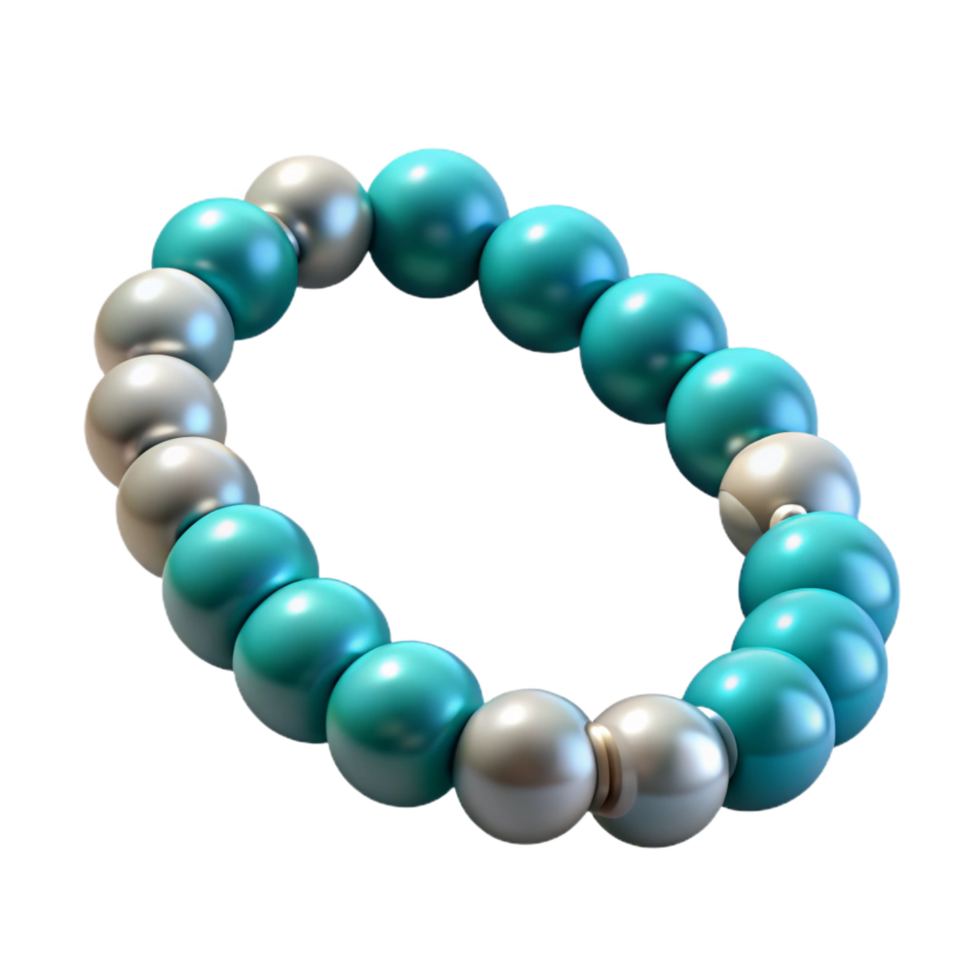 majestic celebrateA beadebracelet with turquoise ansilver beads, intricate beadwork, close-up, soft lighting, photorealistic, isolateon transparent background,high-resolution product photography png