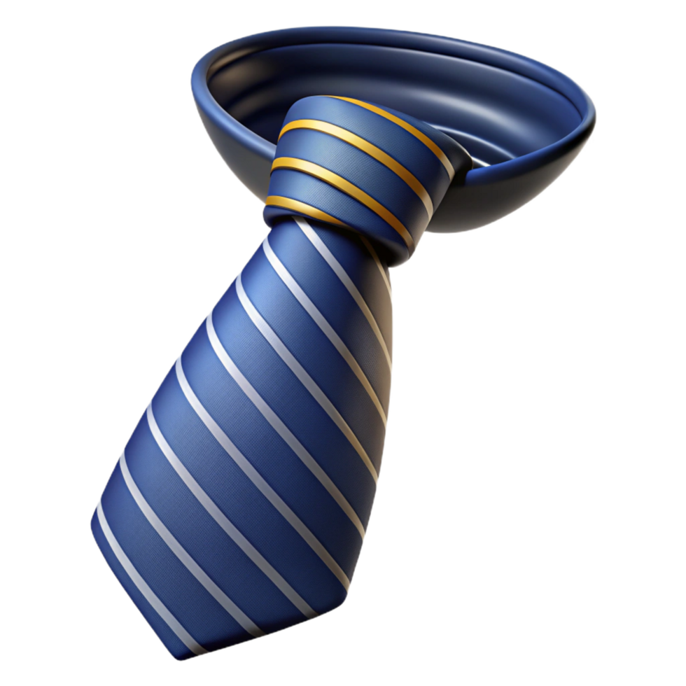 vibrant dynamic elegant A men's tie, navy blue with subtle stripes, silk fabric, knotted, soft lighting, photorealistic, isolateon transparent background,high-resolution product photography original png