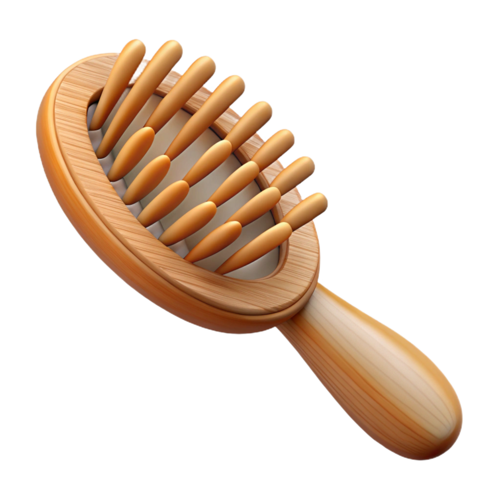 mesmerizing distinctive A wooden hairbrush, natural wood, boar bristles, top-down view, studio lighting, photorealistic, isolateon transparent background,high-resolution product photography png