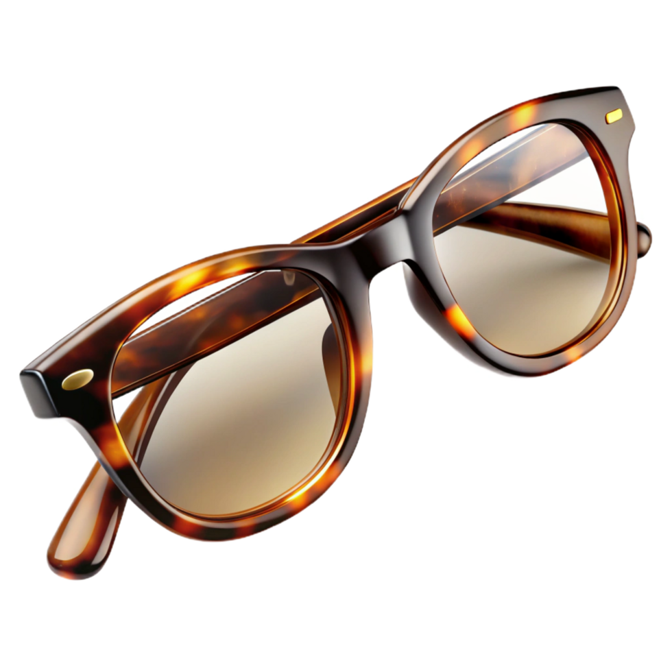 elegant acclaimeA pair of reading glasses, tortoiseshell frames, thin metal arms, folded, soft lighting, photorealistic, isolateon transparent background,high-resolution product photography png