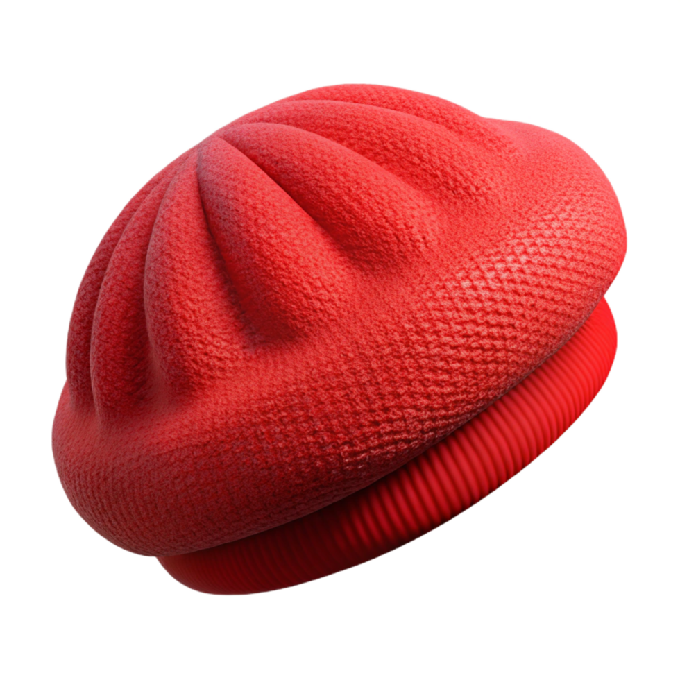 elegant coastal A woman's wool beret, red, knittetexture, slightly angled, studio lighting, photorealistic, isolateon transparent background,high-resolution product photography 8K png