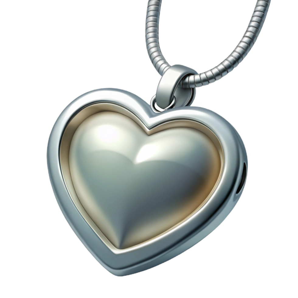 alluring elegant A silver locket necklace, heart-shapelocket, engravedetails, close-up, soft lighting, photorealistic, isolateon transparent background,high-resolution product photography crisp png