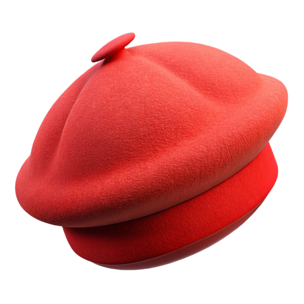 fascinating remarkable A woman's wool beret, red, knittetexture, slightly angled, studio lighting, photorealistic, isolateon transparent background,high-resolution product photography png