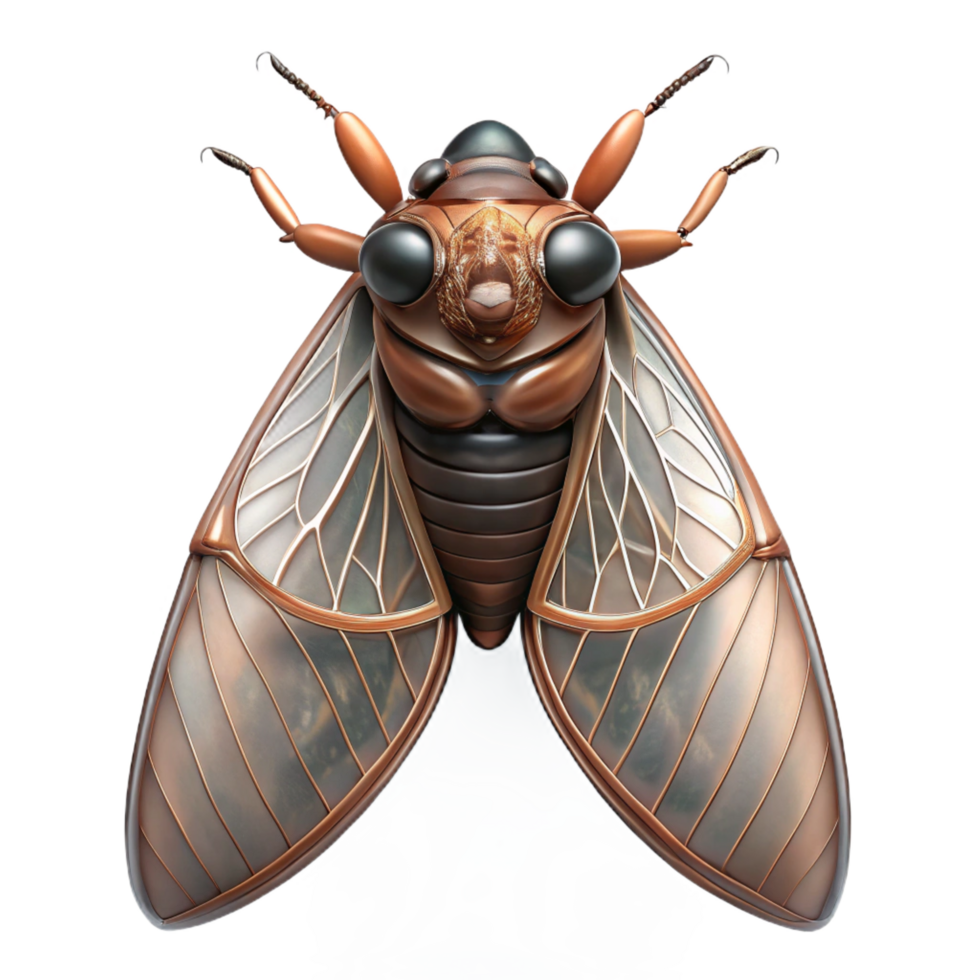 serene quintessential Cicada with transparent wings, detailebody markings, studio lighting, top-down view, studio photography, isolateon transparent background,high-resolution product photography png