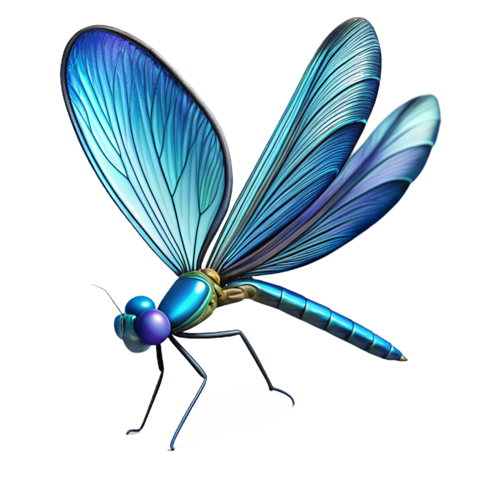 peaceful wonderful Damselfly with iridescent blue body, delicate wings, studio lighting, side view, studio photography, isolateon transparent background,high-resolution product photography exclusive png