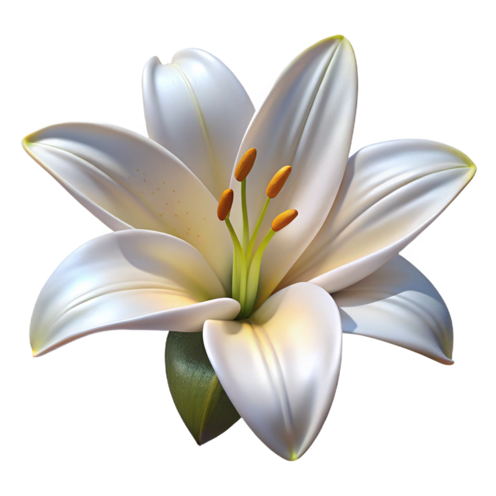 gorgeous quintessential White lily with fully openebloom, visible pollen, dramatic lighting, front view, isolateon transparent background,high-resolution product photography png