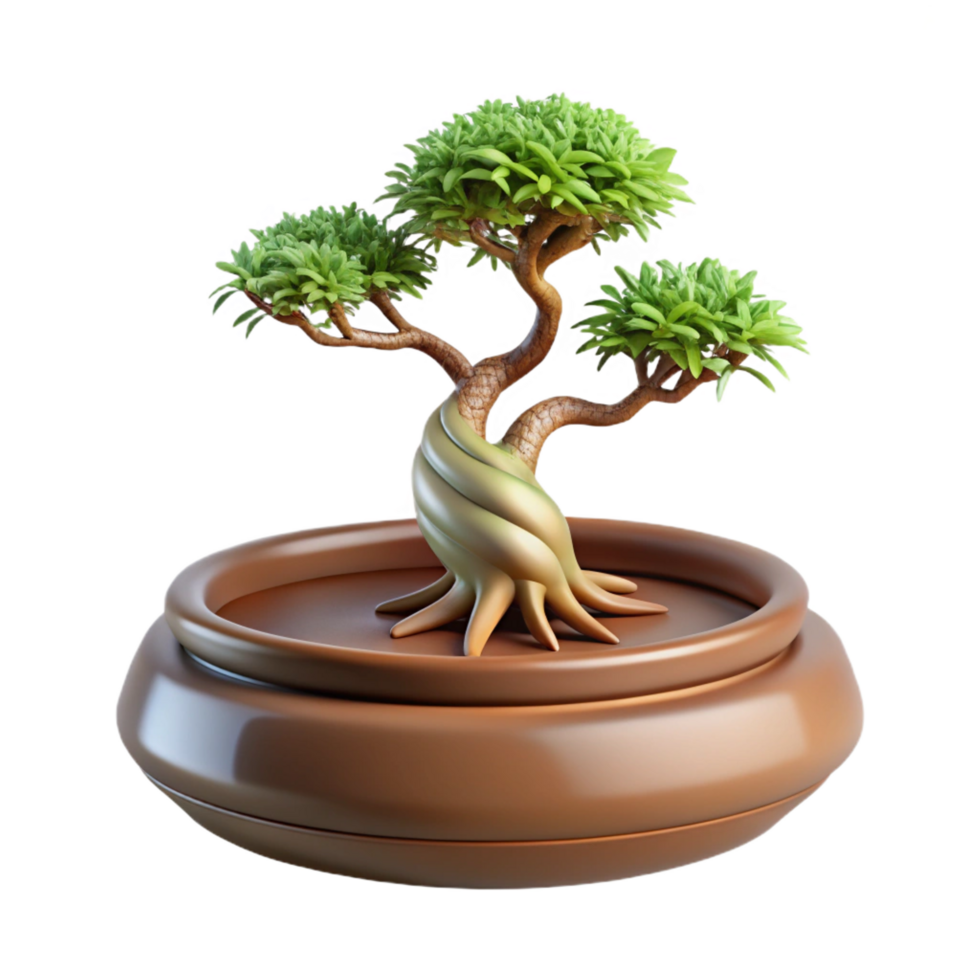 mesmerizing contemporary Bonsai tree in a shallow ceramic dish, exposeroots, studio lighting, isolateon transparent background,high-resolution product photography flawless png