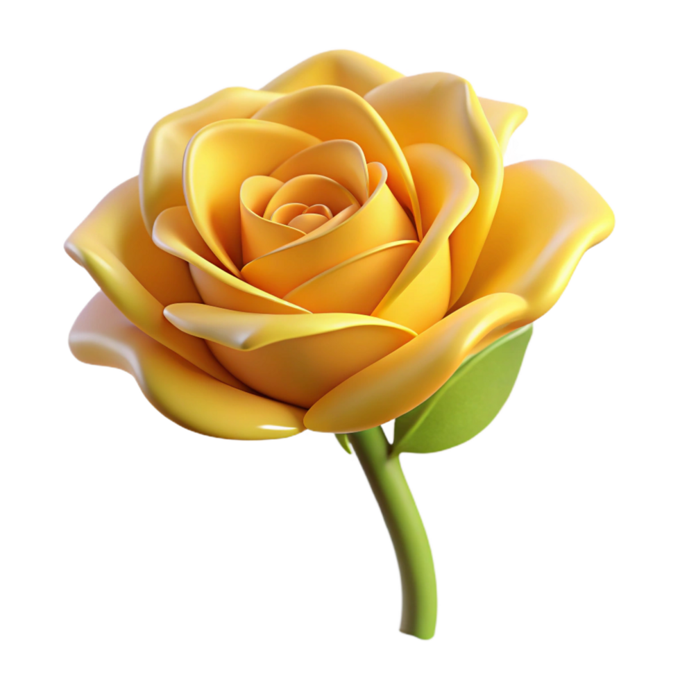 captivating whimsical classic Single yellow rose with open bloom, soft lighting, front view, isolateon transparent background,high-resolution product photography original png