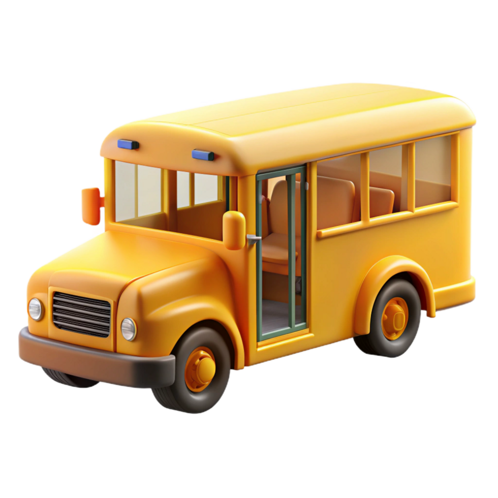 mesmerizing exemplary Bright yellow school bus, open doors, detaileinterior, soft lighting, side view, render, isolateon transparent background,high-resolution product photography png