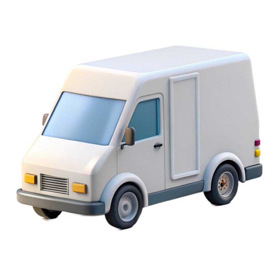 exemplary artistic White delivery van, company logo placeholder, open back doors, soft lighting, side view, render, isolateon transparent background,high-resolution product photography 4K png