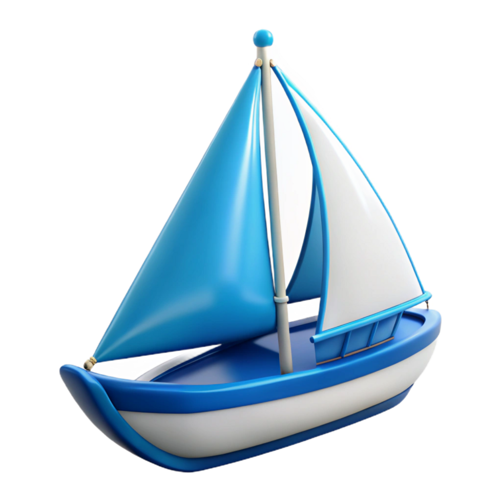 splendinotable Blue sailboat, white sails, detailerigging, studio lighting, render, isolateon transparent background,high-resolution product photography png
