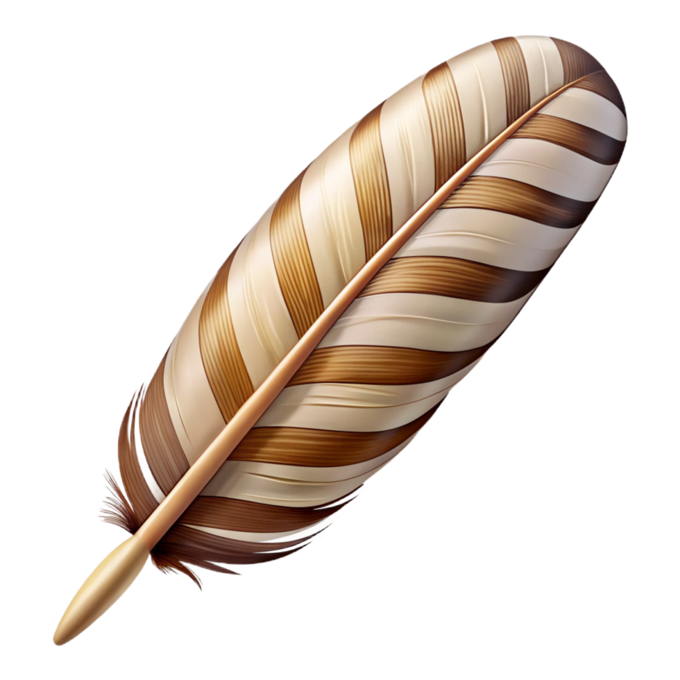 serene industrial A single, harpy feather, barrebrown anwhite, realistic texture, soft lighting, photorealistic, isolateon transparent background,high-resolution product photography handcrafted png