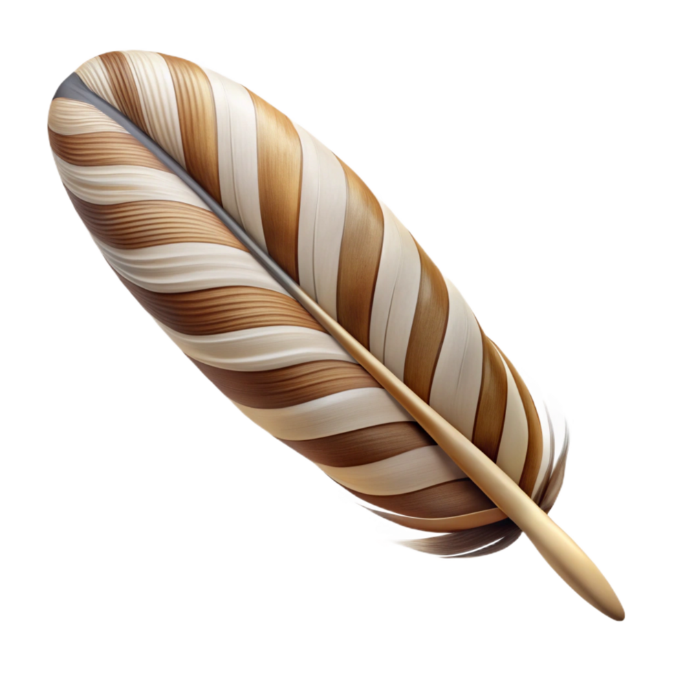 splendimemorable A single, harpy feather, barrebrown anwhite, realistic texture, soft lighting, photorealistic, isolateon transparent background,high-resolution product photography png