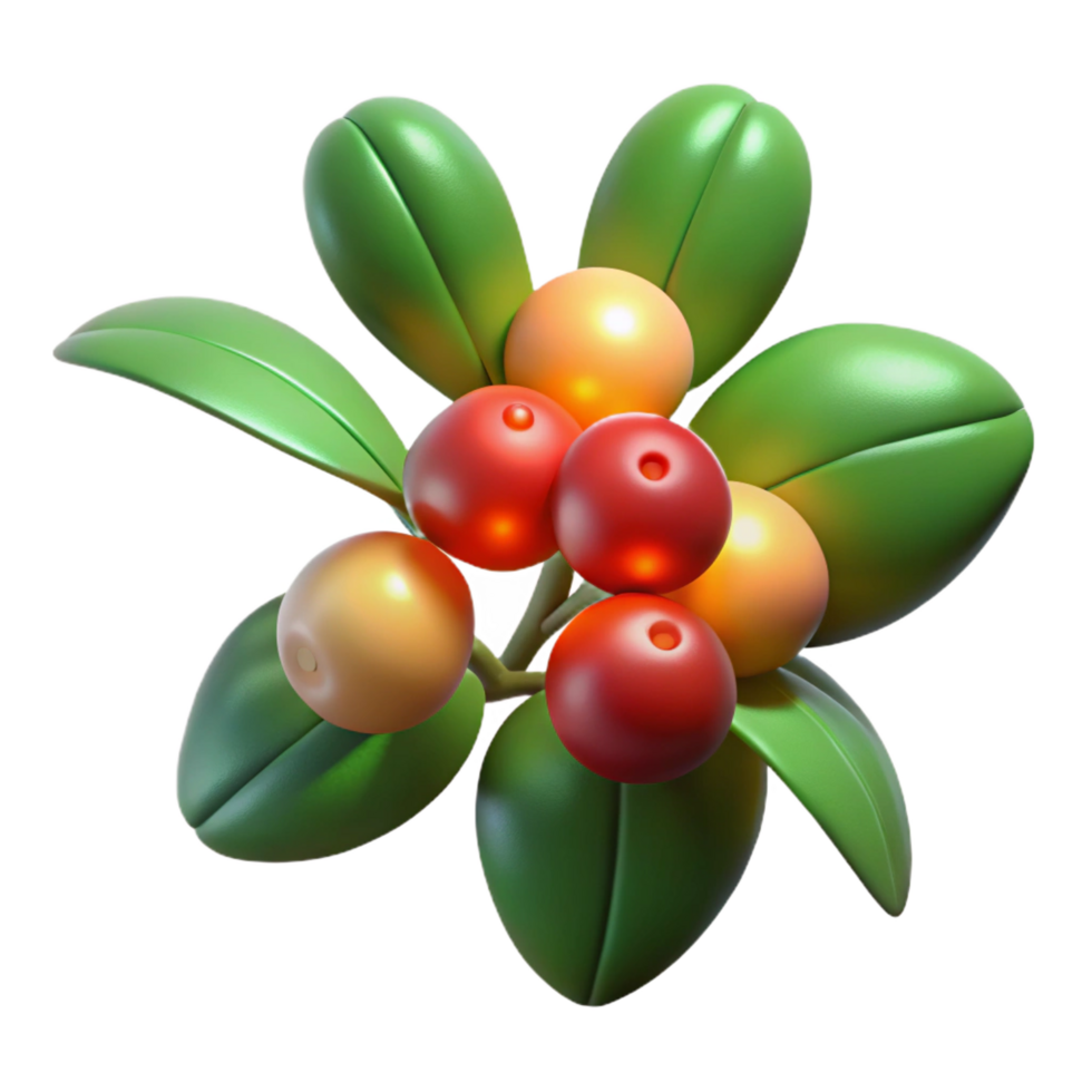 hypnotic minimalist A sprig of enchantemistletoe, glowing berries, delicate leaves, soft lighting, photorealistic, isolateon transparent background,high-resolution product photography premium png