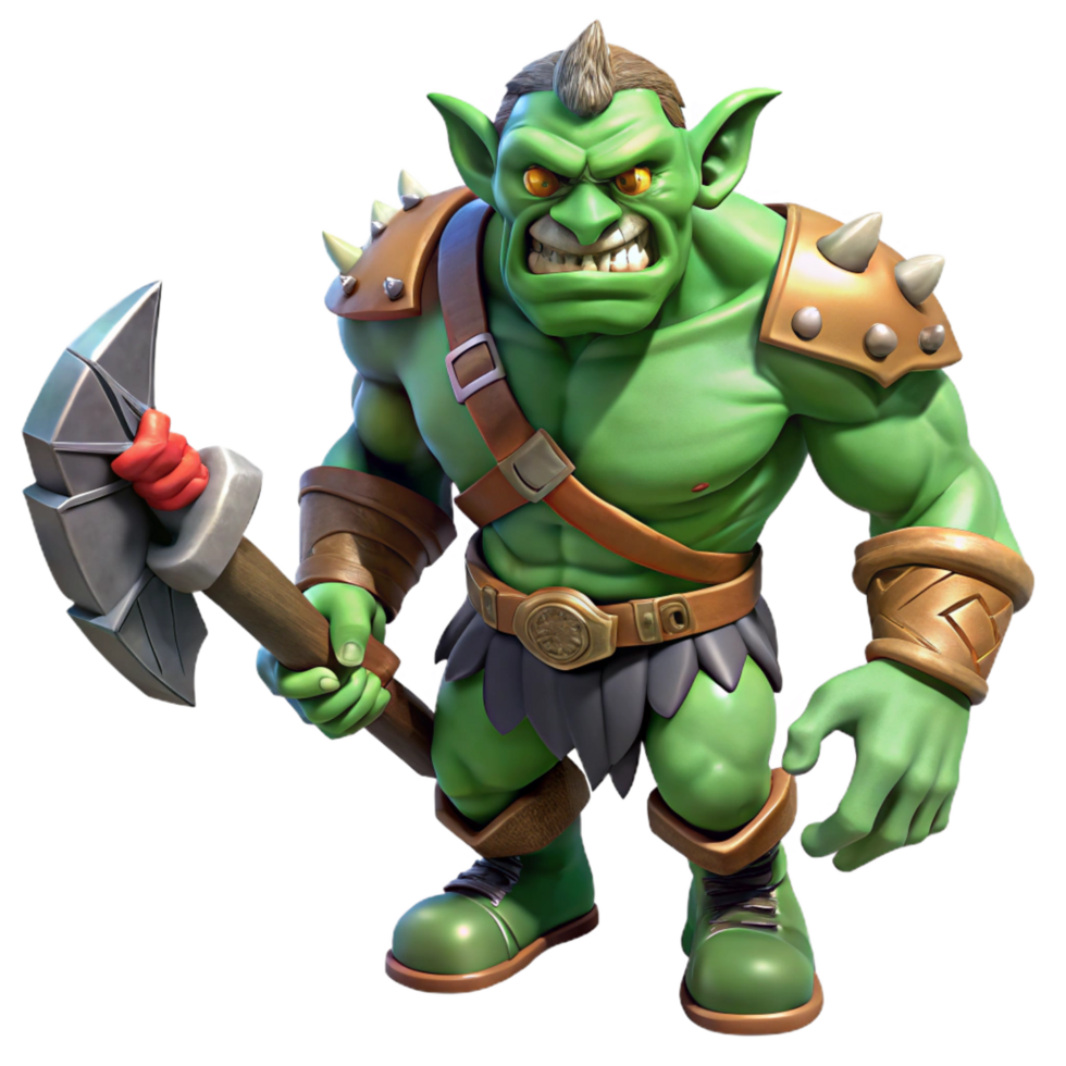 covetegothic A fierce orc with war paint, scarregreen skin, holding a crude axe, dramatic lighting, photorealistic, isolateon transparent background,high-resolution product photography high resolution png