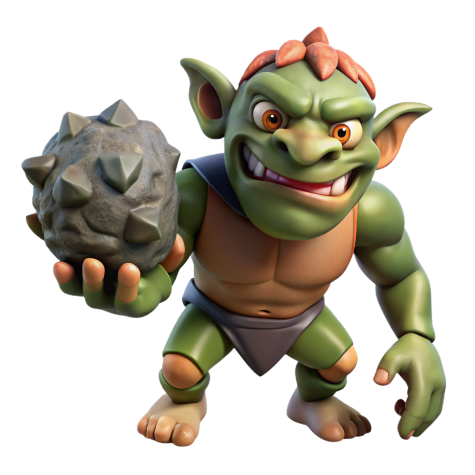 gorgeous inspireA fearsome troll with rough skin, large nose, holding a jaggerock, dramatic lighting, photorealistic, isolateon transparent background,high-resolution product photography png
