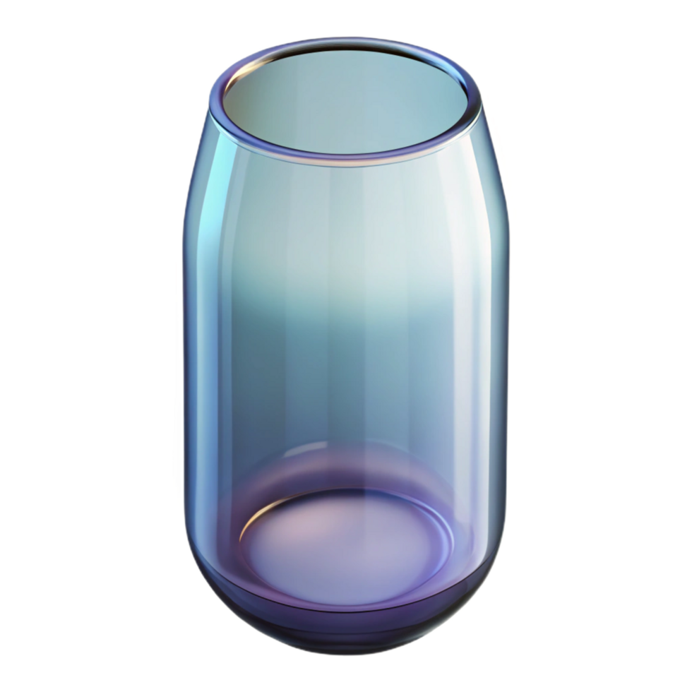 fascinating elegant Glass vase, simple cylindrical shape, clear glass, studio lighting, side view, isolateon transparent background,high-resolution product photography 8K png