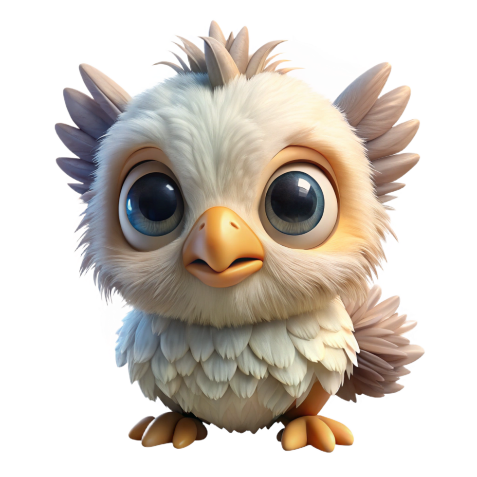 fascinating exemplary A fluffy baby griffin with downy feathers, curious expression, front view, soft lighting, photorealistic, isolateon transparent background,high-resolution product photography png