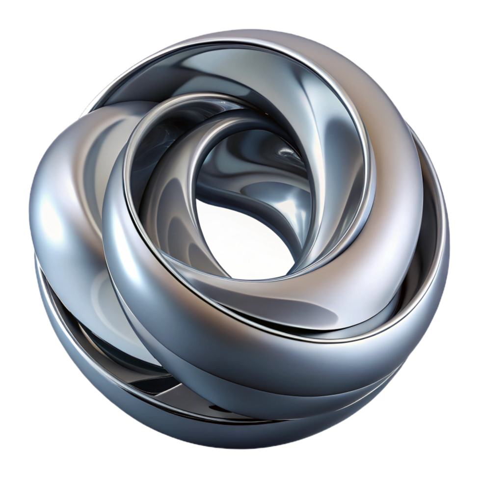 exquisite exceptional Abstract sculpture, swirling polishechrome form, reflecting light, dramatic lighting, front view, isolateon transparent background,high-resolution product photography png
