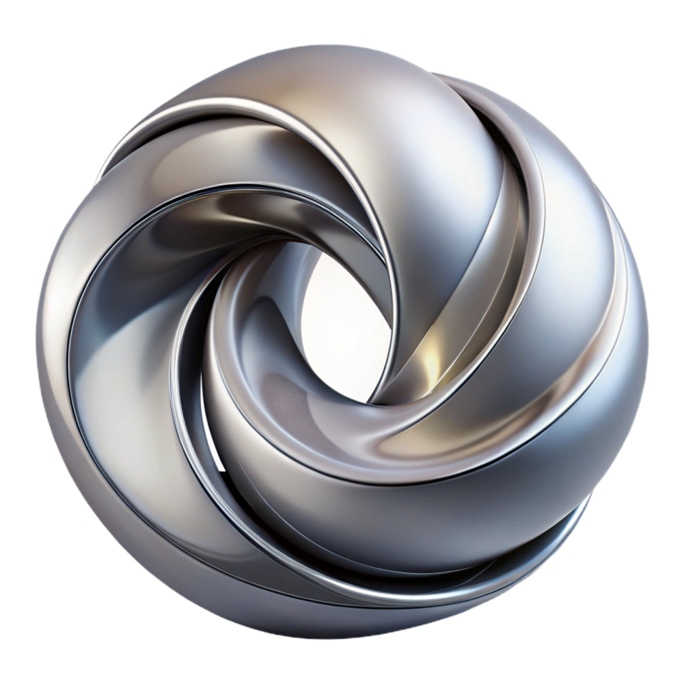 gorgeous abstract Abstract sculpture, swirling polishechrome form, reflecting light, dramatic lighting, front view, isolateon transparent background,high-resolution product photography luxury png
