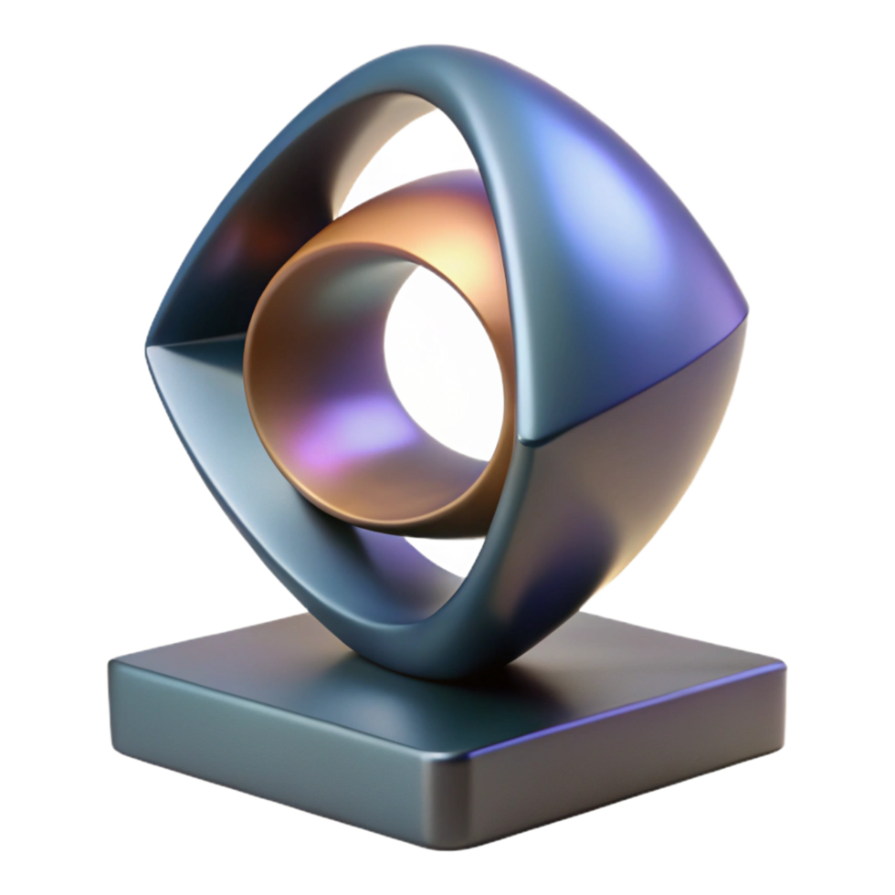 elegant notable Modern sculpture, abstract form, paintesteel, studio lighting, front view, isolateon transparent background,high-resolution product photography png