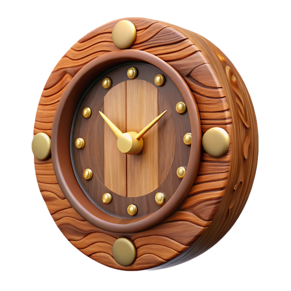 quintessential tropical Rustic wooden wall clock, carvedetails, matte finish, soft lighting, front view, isolateon transparent background,high-resolution product photography expertly shot png