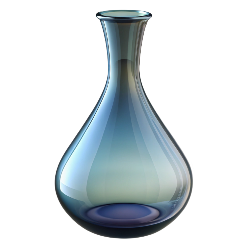 dazzling bohemian Tall glass vase, slender neck, clear glass, dramatic lighting, side view, isolateon transparent background,high-resolution product photography museum quality png