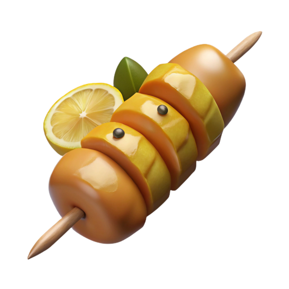 immaculate quintessential Grillechicken kebab, marinatein lemon anherbs, charreedges, juicy meat, studio lighting, render, isolateon transparent background,high-resolution product photography png