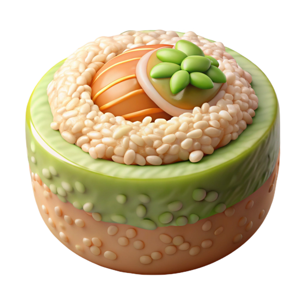 alluring memorable California roll, crab meat, avocado, cucumber, sesame seeds, glossy finish, studio lighting, front view, render, isolateon transparent background,high-resolution product photography png
