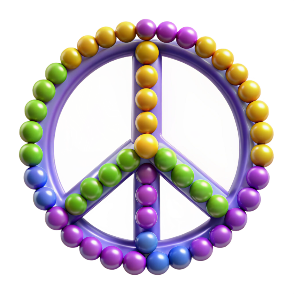 wonderful renaissance Beadelogo of a peace sign, colorful beads, glossy finish, soft lighting, front view, product shot, isolateon transparent background,high-resolution product photography precision png