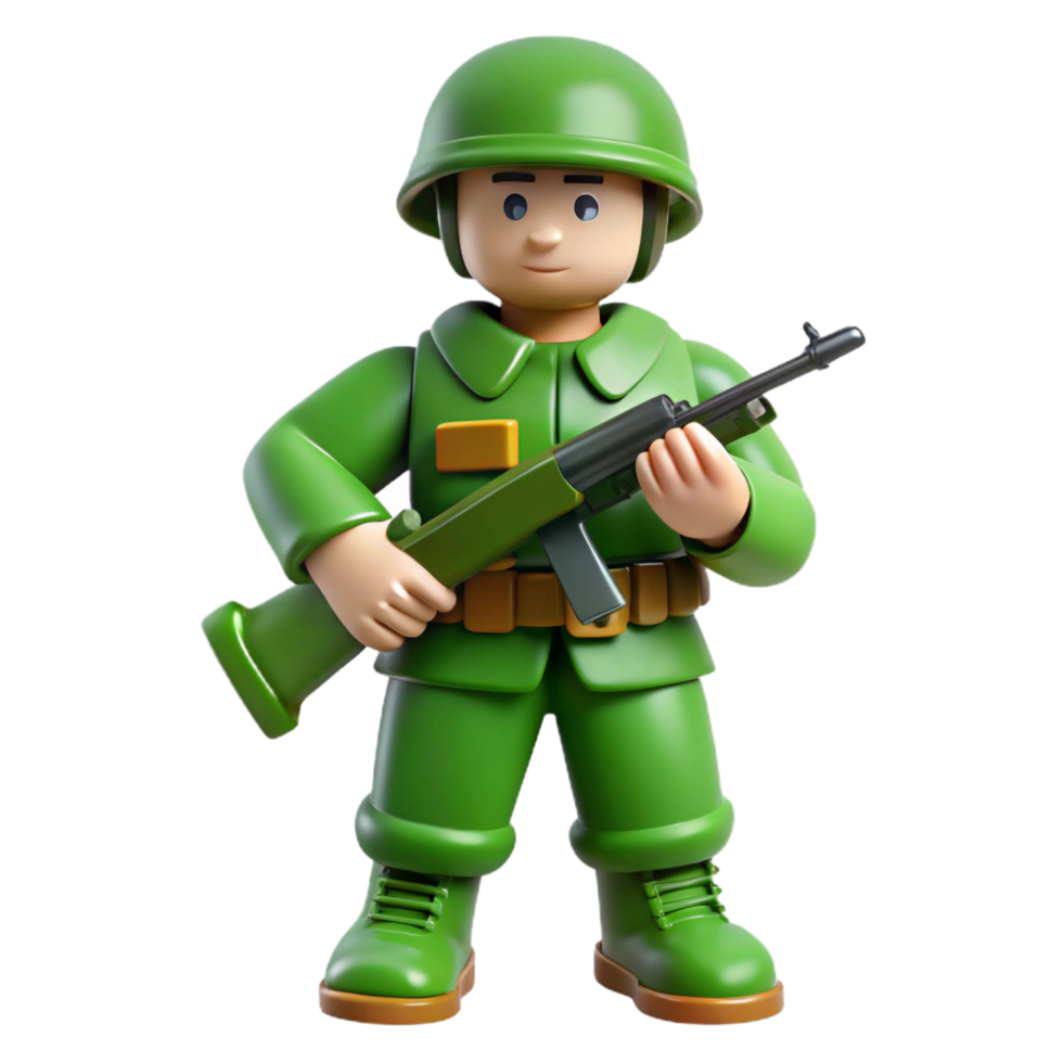beautiful remarkable Green plastic toy soldier, detaileuniform anrifle, matte finish, dramatic lighting, side view, isolateon transparent background,high-resolution product photography png