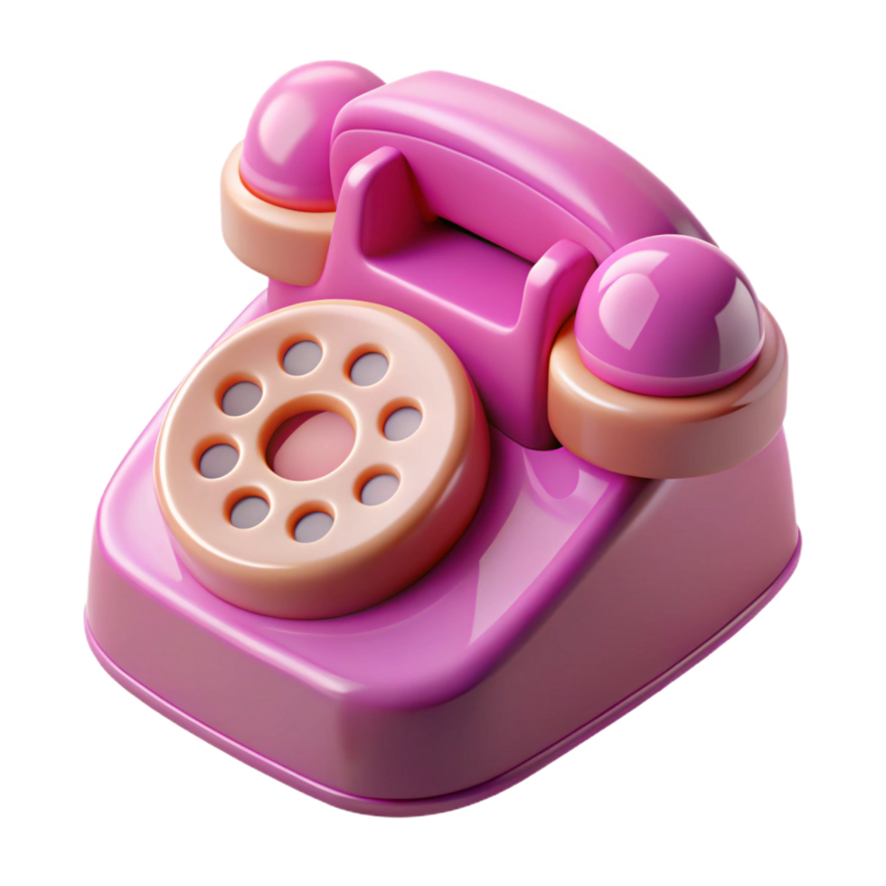 wonderful rustic Pink plastic toy telephone, push-button design, glossy finish, dramatic lighting, side view, icon style, isolateon transparent background,high-resolution product photography artisan png