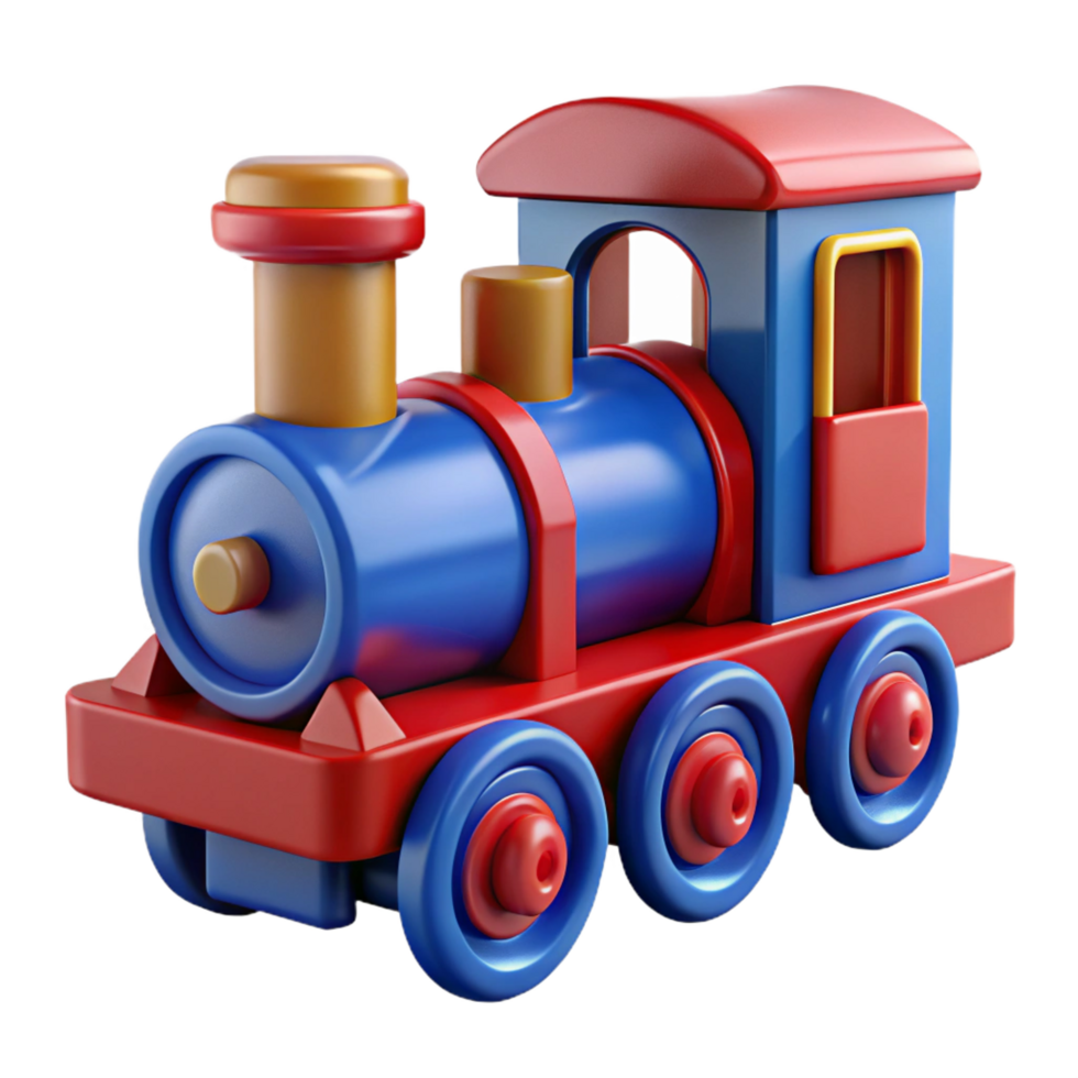 sought-after tropical Wooden toy train engine, paintereanblue, slightly worn paint, soft lighting, side view, isolateon transparent background,high-resolution product photography detailed png