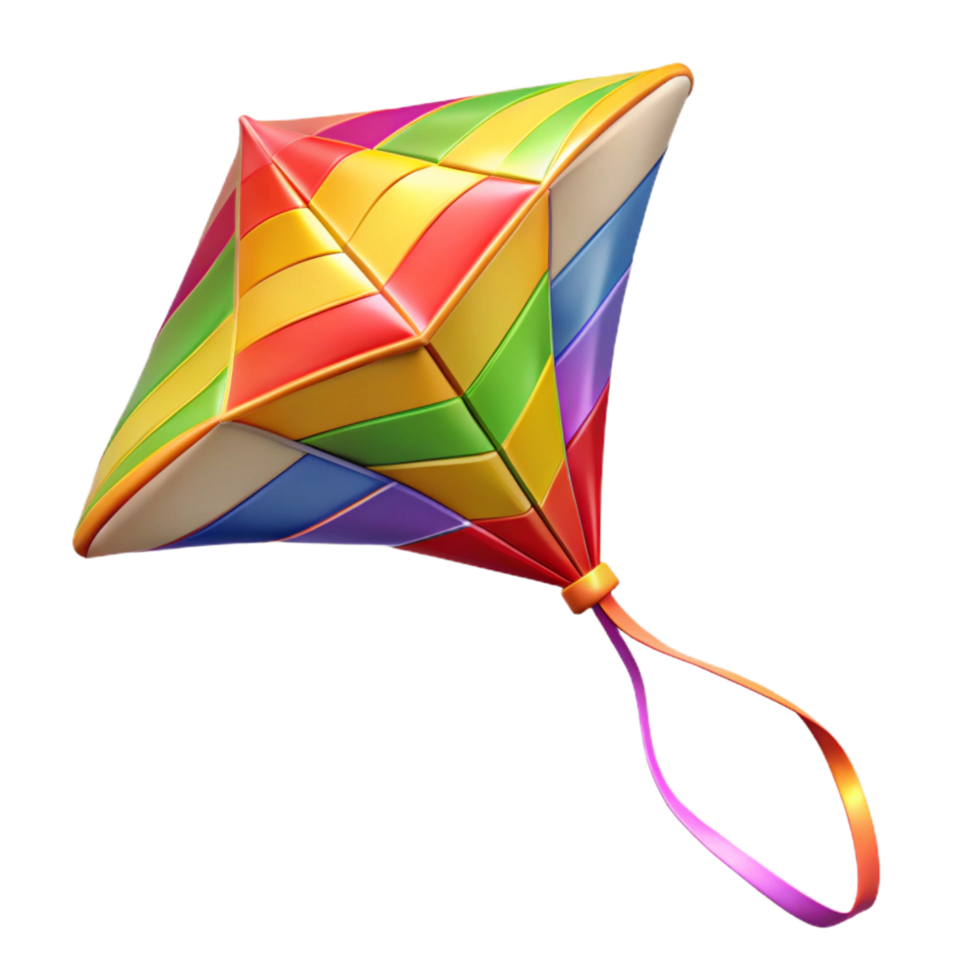 impressive sought-after Colorful kite with a long tail, nylon fabric, vibrant patterns, soft lighting, isolateon transparent background,high-resolution product photography png