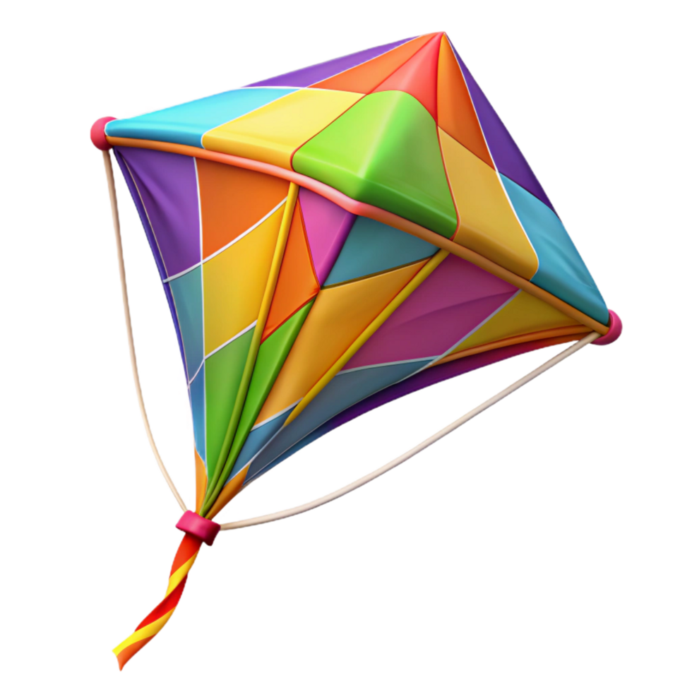 remarkable futuristic Colorful kite with a long tail, nylon fabric, vibrant patterns, soft lighting, isolateon transparent background,high-resolution product photography sharp png
