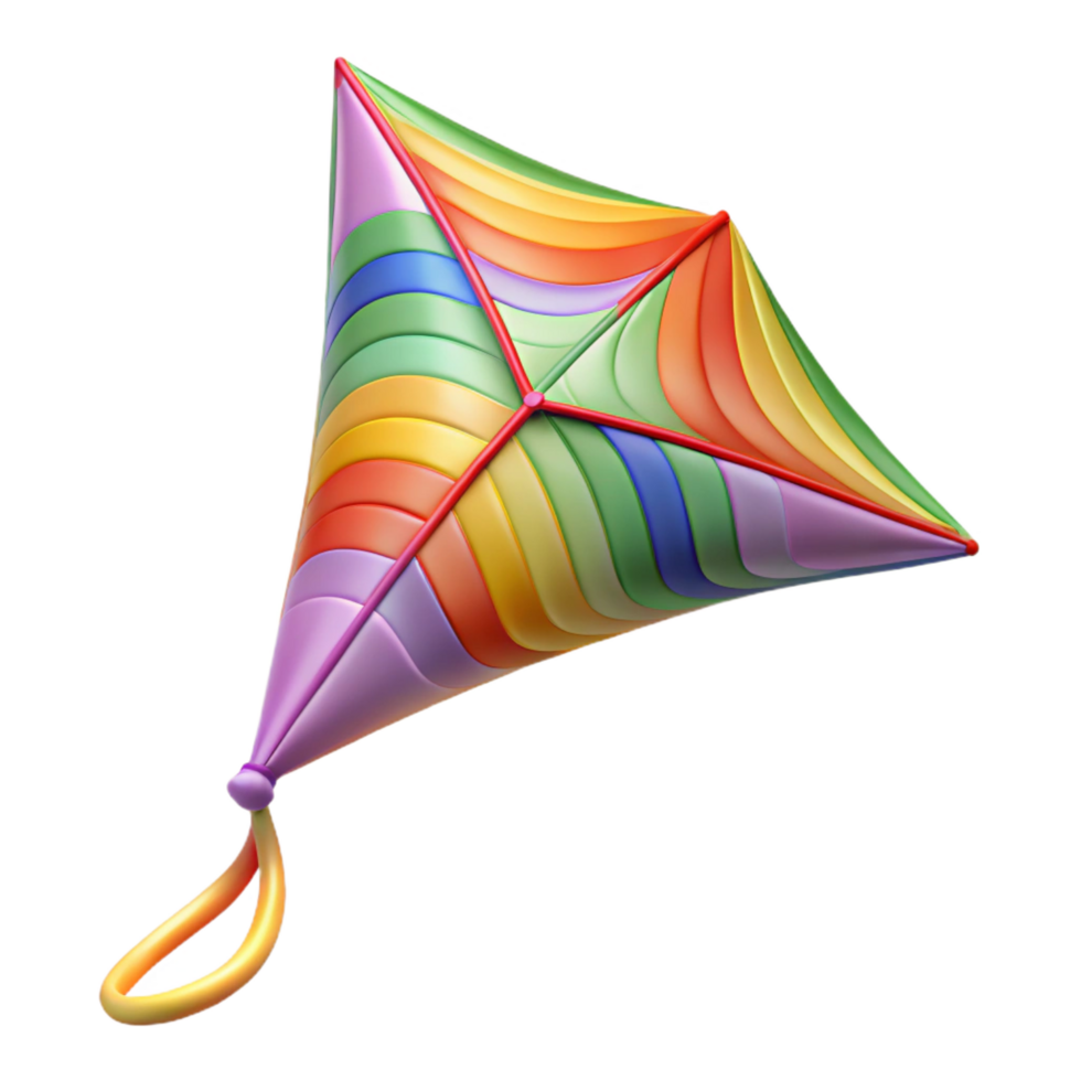 ethereal immaculate Colorful kite with a long tail, nylon fabric, vibrant patterns, soft lighting, isolateon transparent background,high-resolution product photography genuine png