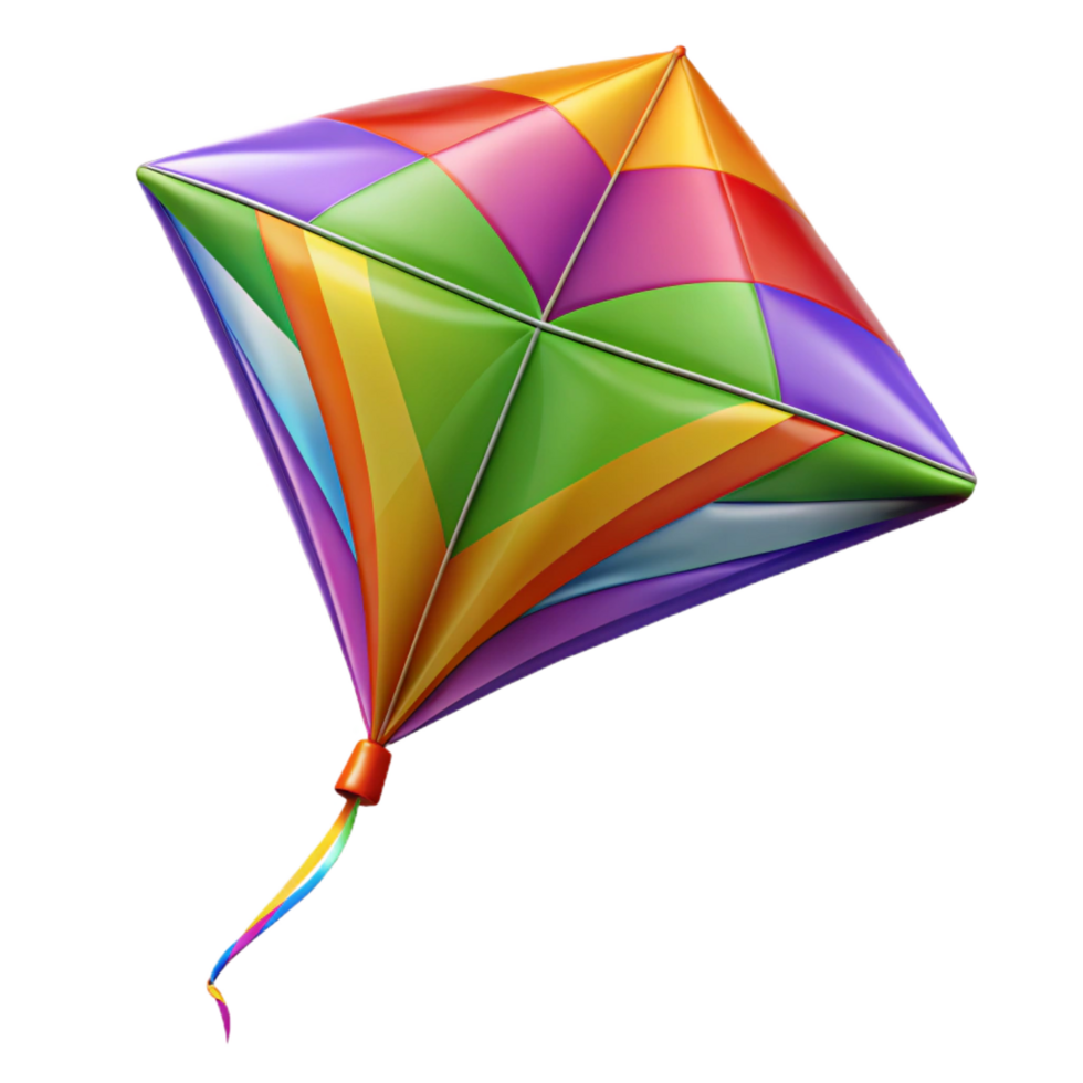unparallelemodern Colorful kite with a long tail, nylon fabric, vibrant patterns, soft lighting, isolateon transparent background,high-resolution product photography refined png