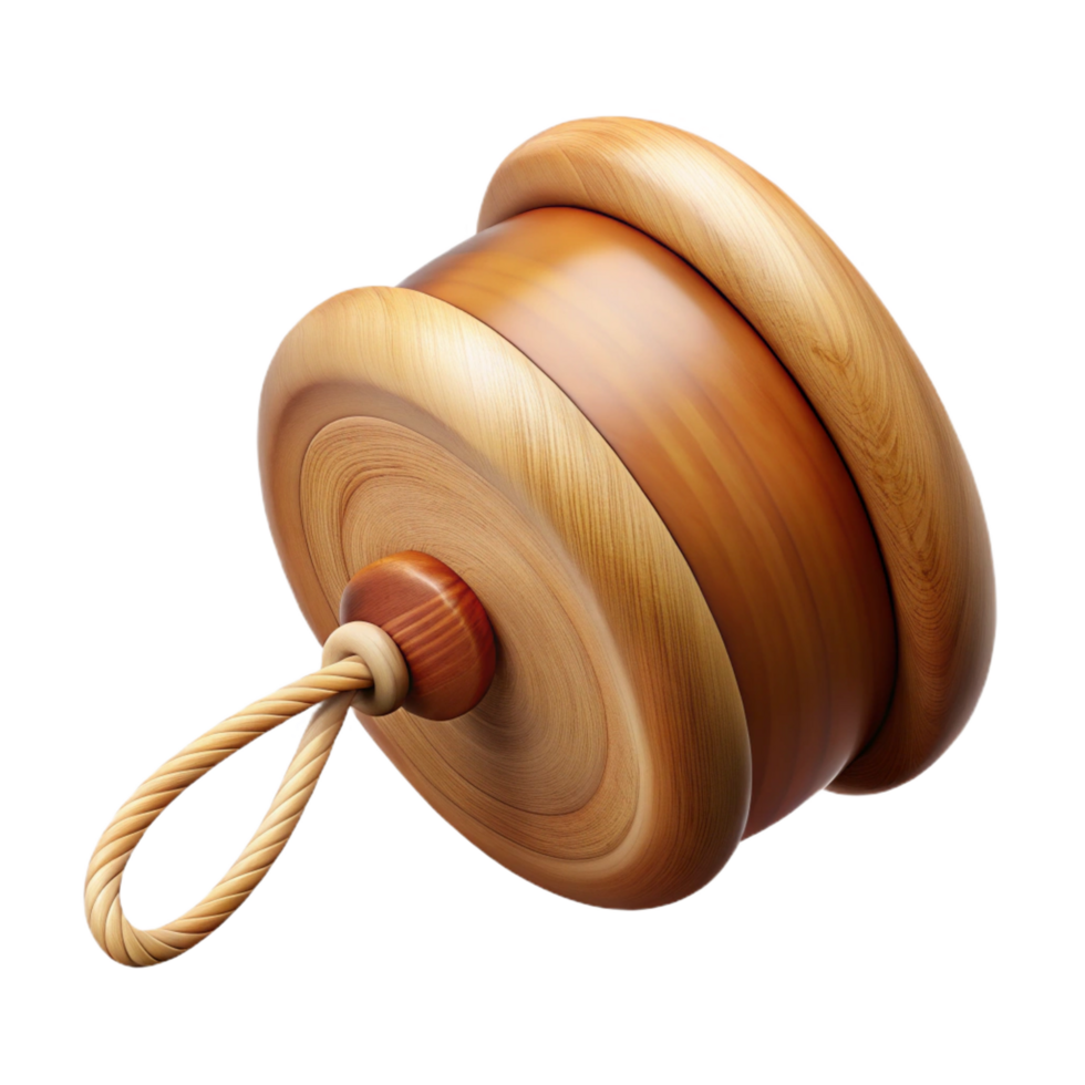 ethereal wonderful Traditional wooden yo-yo, natural woofinish, string attached, studio lighting, front view, isolateon transparent background,high-resolution product photography impeccable png