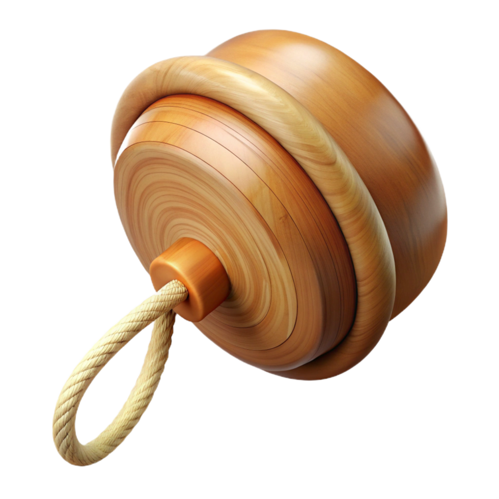pristine rustic Traditional wooden yo-yo, natural woofinish, string attached, studio lighting, front view, isolateon transparent background,high-resolution product photography sharp png