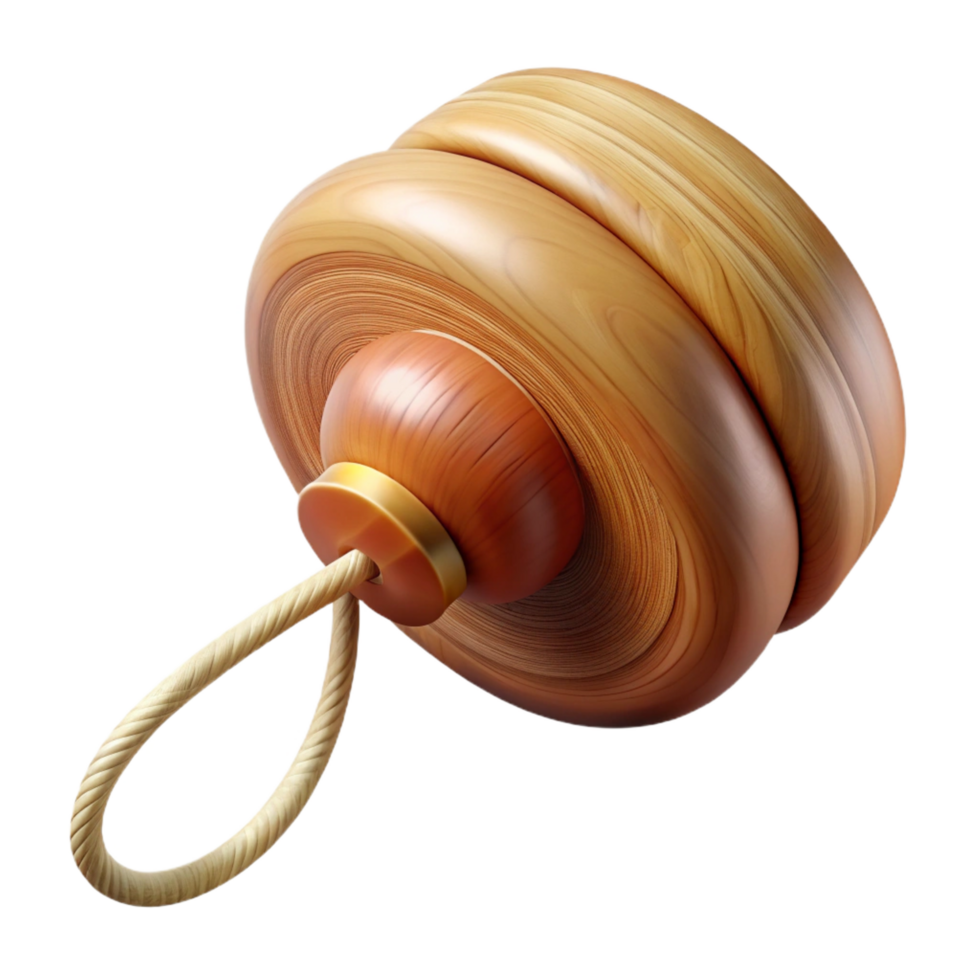 notable avant-garde Traditional wooden yo-yo, natural woofinish, string attached, studio lighting, front view, isolateon transparent background,high-resolution product photography premium png