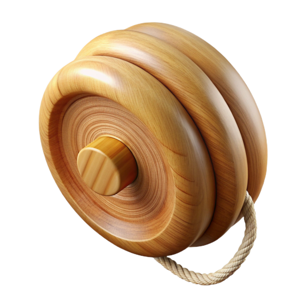 intense glorious Traditional wooden yo-yo, natural woofinish, string attached, studio lighting, front view, isolateon transparent background,high-resolution product photography ultra HD png