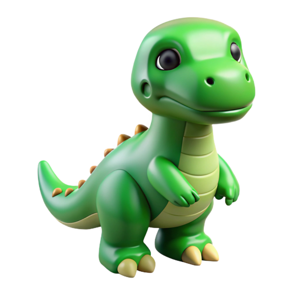 breathtaking iconic Plastic toy dinosaur, green skin, detailescales, matte finish, dramatic lighting, front view, icon style, isolateon transparent background,high-resolution product photography png