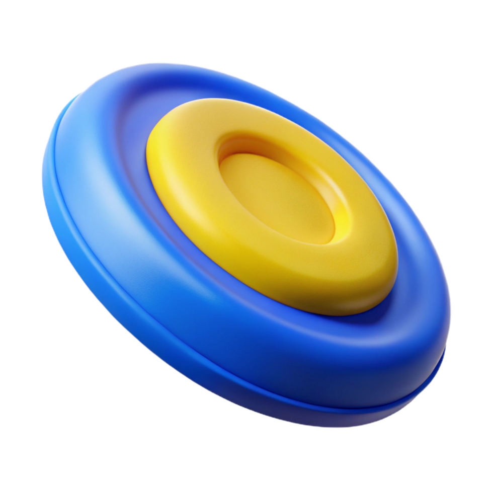 mesmerizing iconic Blue anyellow plastic frisbee, texturesurface, studio lighting, front view, icon style, isolateon transparent background,high-resolution product photography png