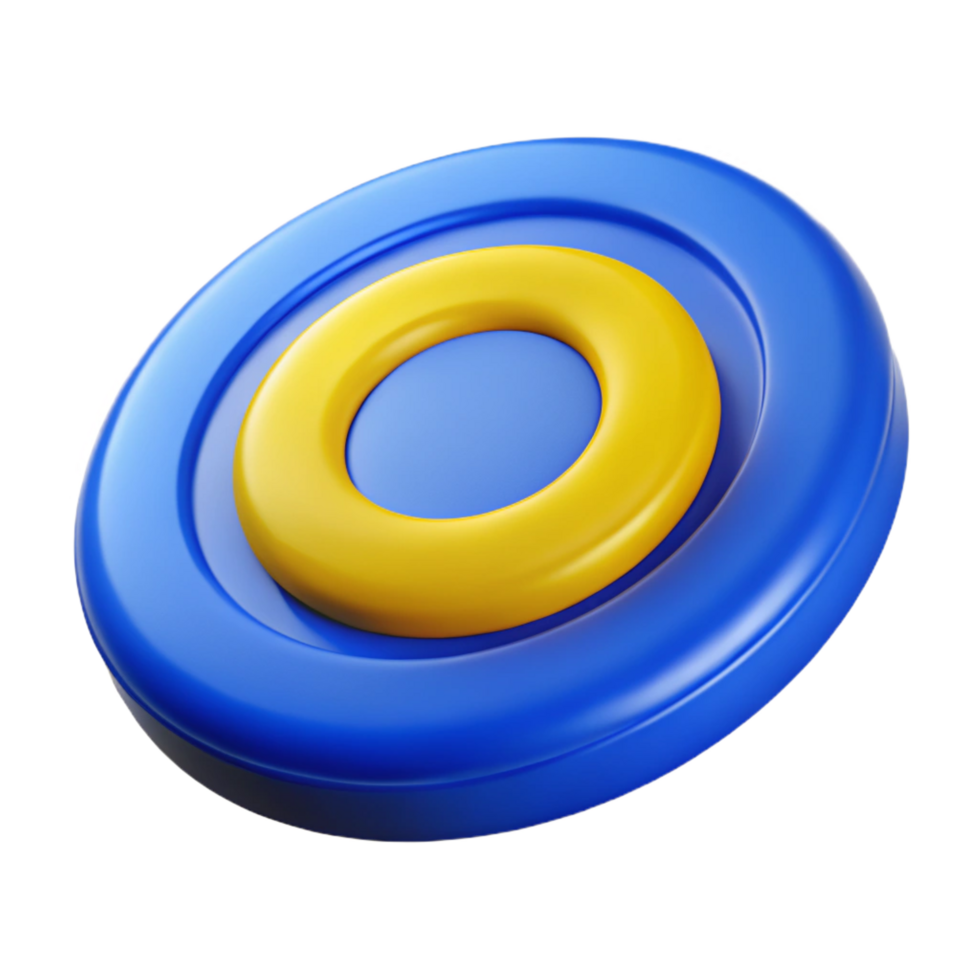 passionate impressive Blue anyellow plastic frisbee, texturesurface, studio lighting, front view, icon style, isolateon transparent background,high-resolution product photography masterfully captured png
