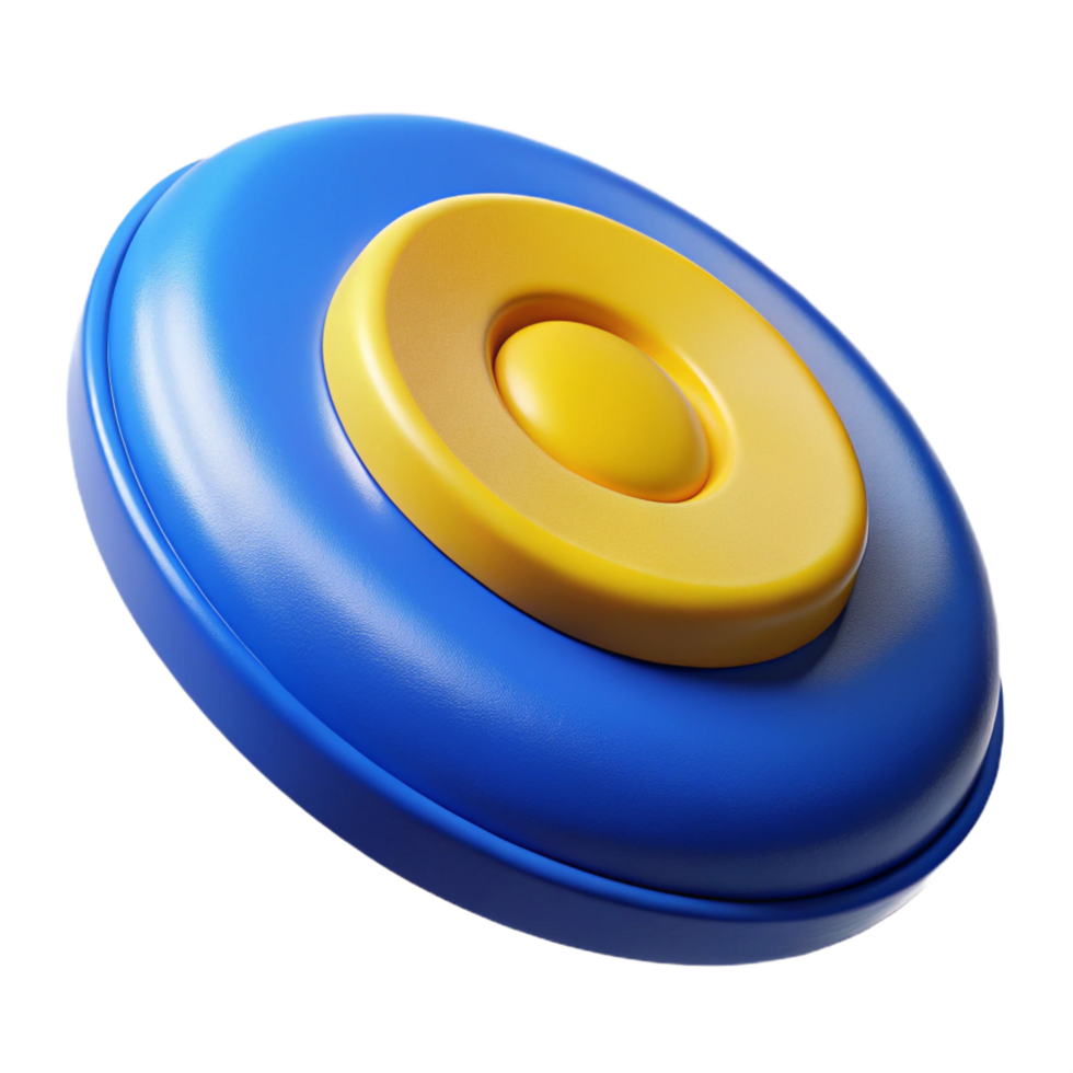 sought-after renaissance Blue anyellow plastic frisbee, texturesurface, studio lighting, front view, icon style, isolateon transparent background,high-resolution product photography perfect clarity png