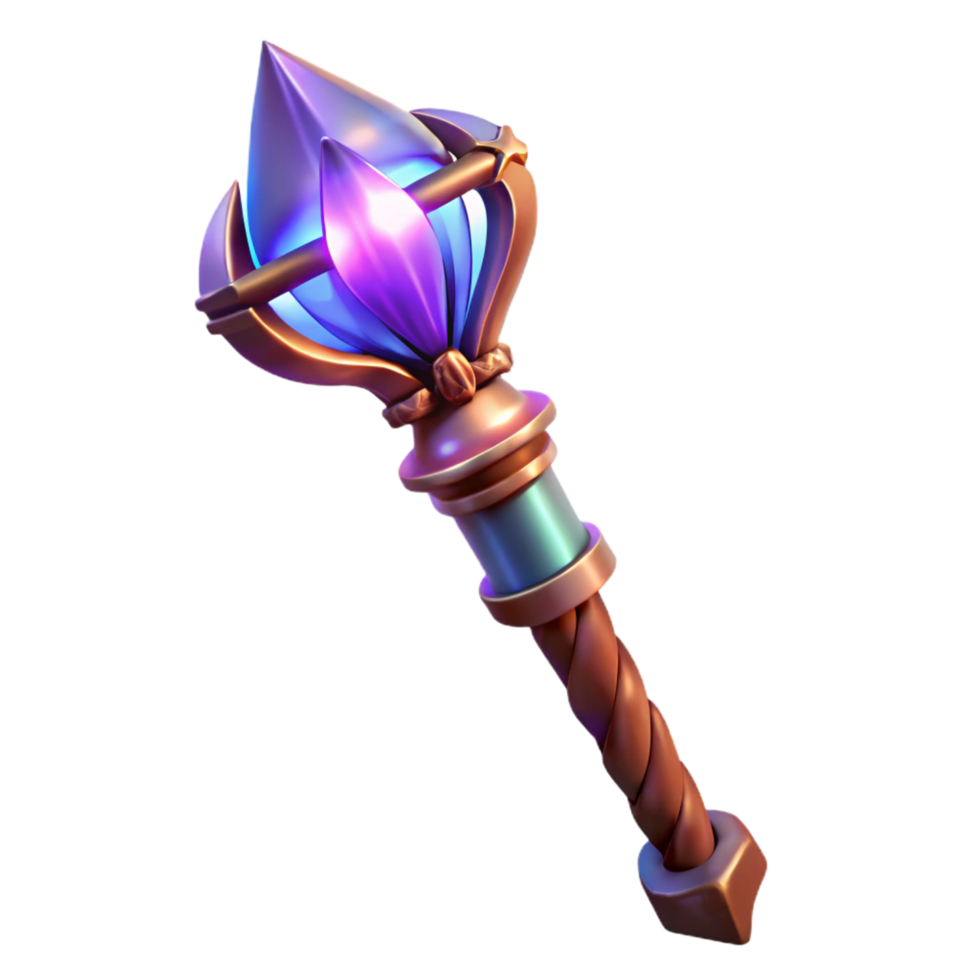 celebrateelegant A glowing magic staff, intricate carvings, glowing crystal at the top, soft lighting, side view, fantasy style, isolateon transparent background,high-resolution product photography 4K png
