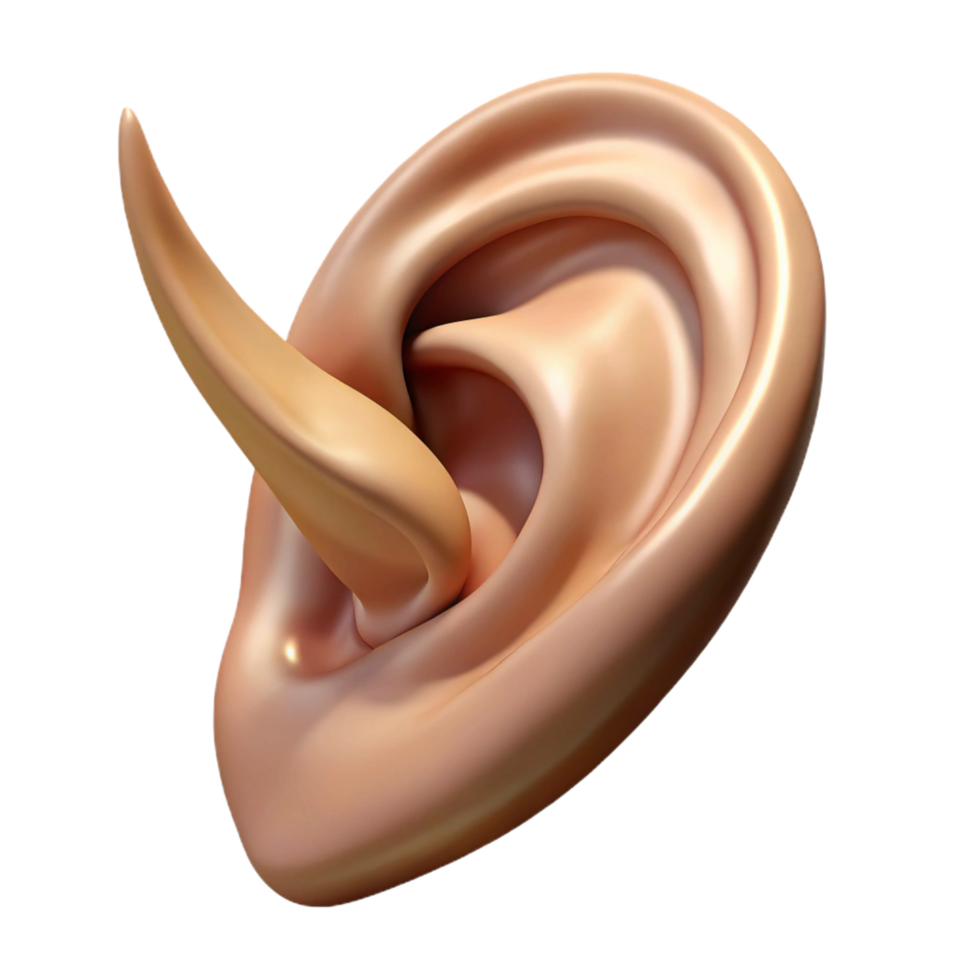 alluring organic A polisheelf ear, pointeandelicate, realistic skin texture, soft lighting, side view, hyperrealistic, isolateon transparent background,high-resolution product photography impeccable png