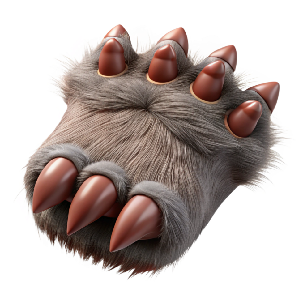 sumptuous notable A realistic werewolf paw, fur anclaws detailed, studio lighting, top-down view, hyperrealistic, isolateon transparent background,high-resolution product photography png