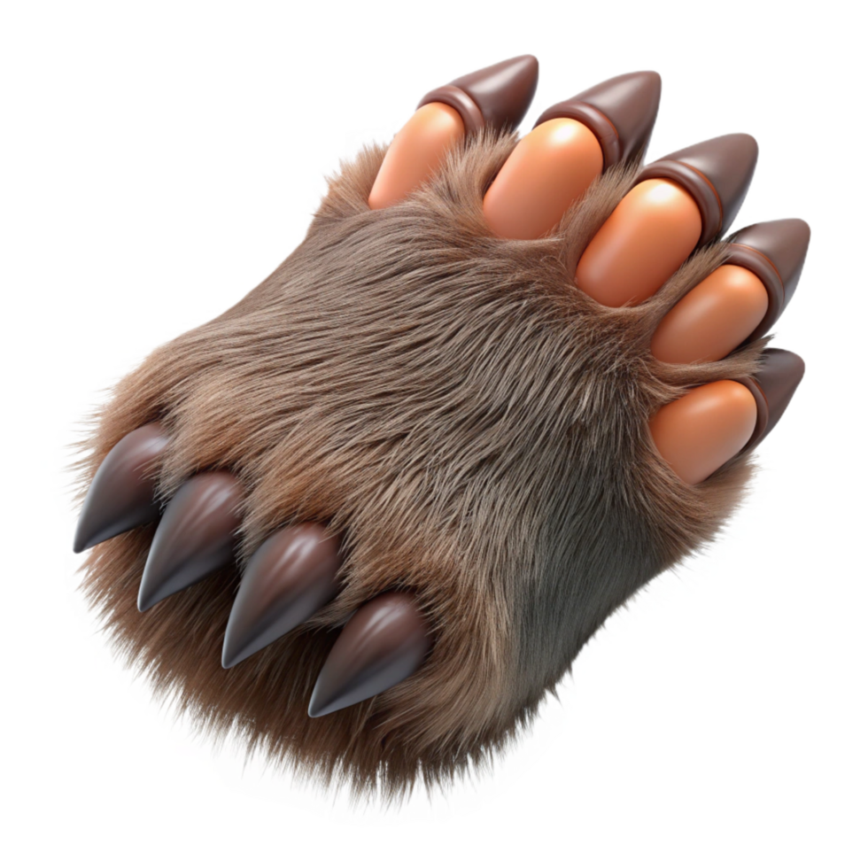 mesmerizing coastal A realistic werewolf paw, fur anclaws detailed, studio lighting, top-down view, hyperrealistic, isolateon transparent background,high-resolution product photography ultra HD png